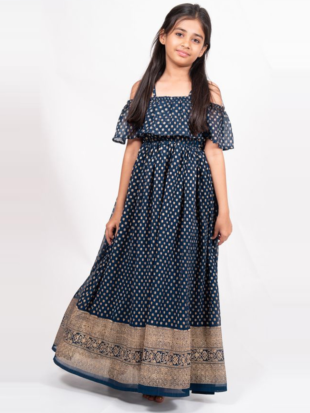 

Sangria Girls Polka Dot Printed Maxi Fit & Flare Dress, Blue