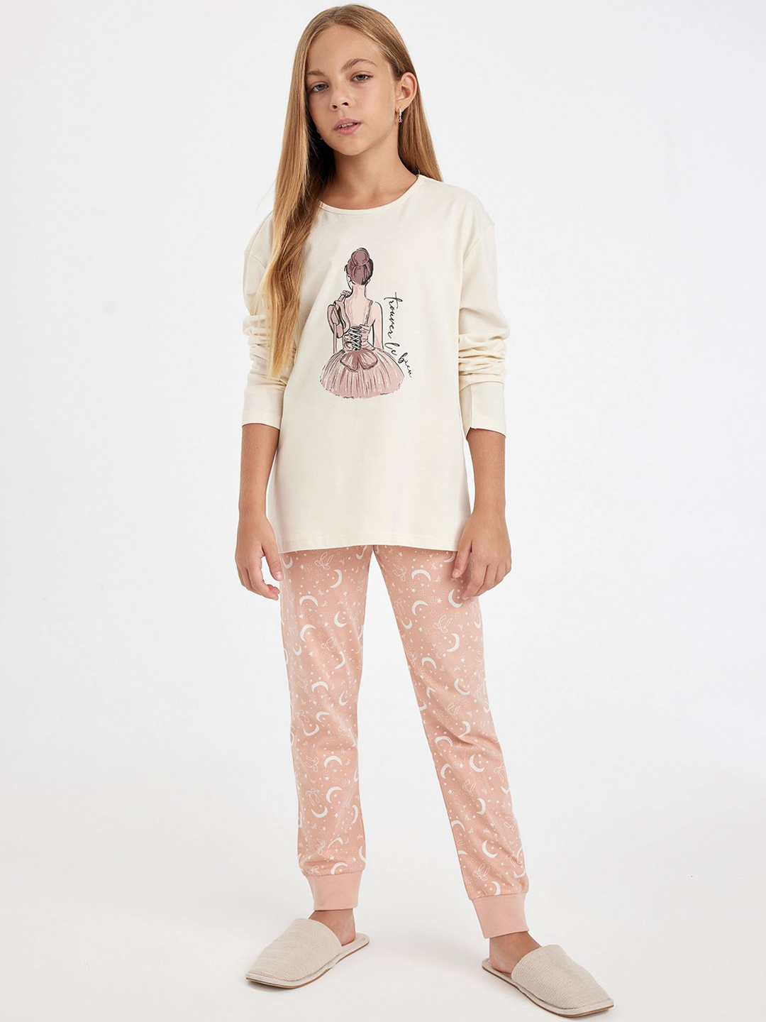

DeFacto Girls Printed Cotton Clothing Set, White