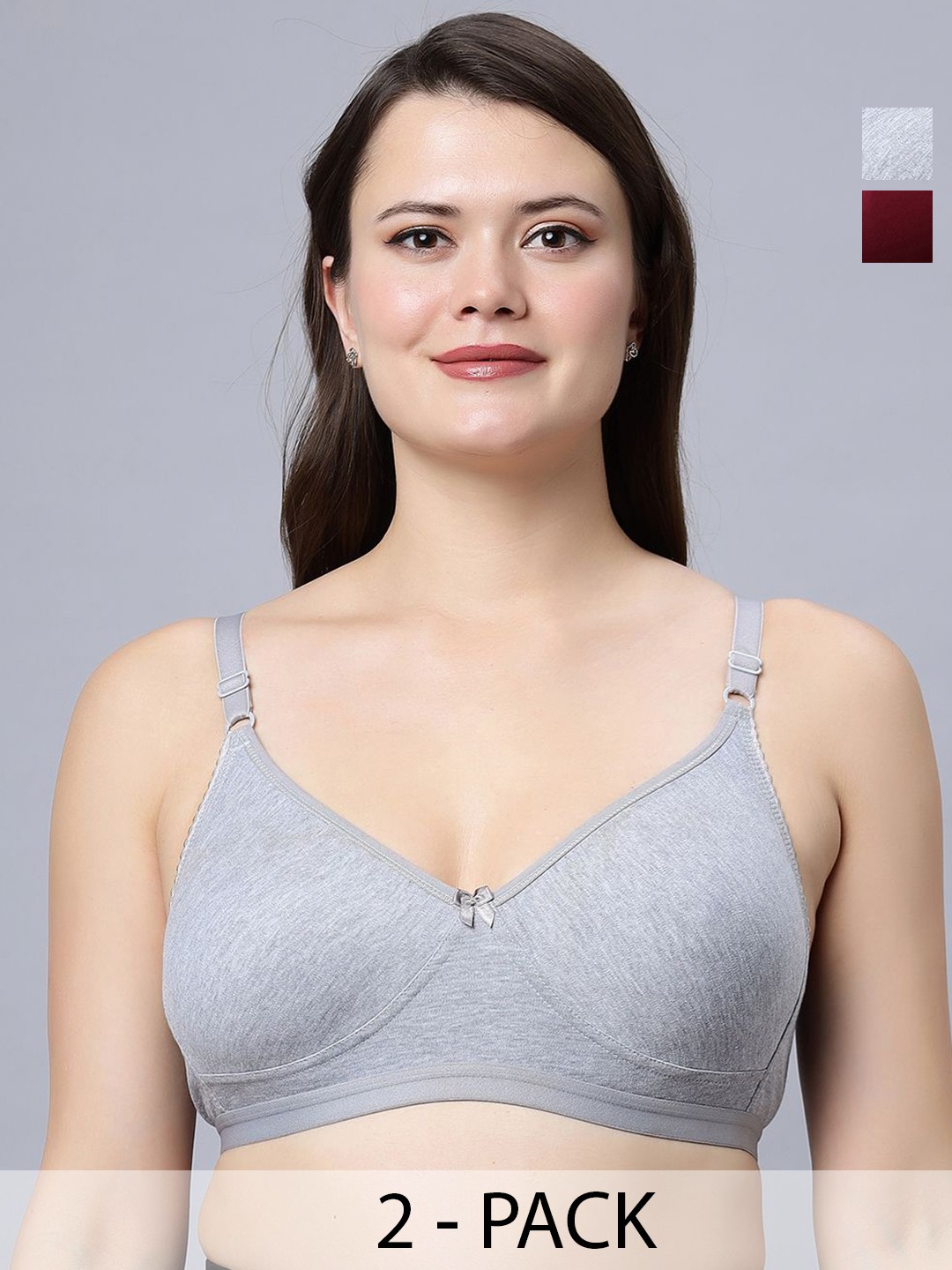 

In Care Women Pack of 2 Full-coverage Non Padded and Non-Wired T-shirt Bra, Maroon