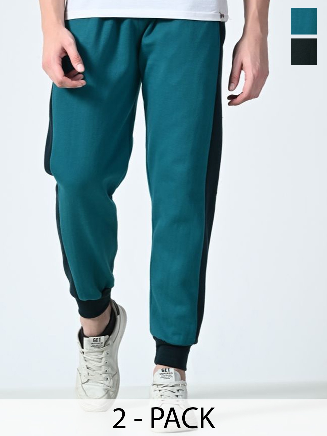 

BAESD Men Pack Of 2 Relaxed Fit Mid-Rise Joggers, Teal