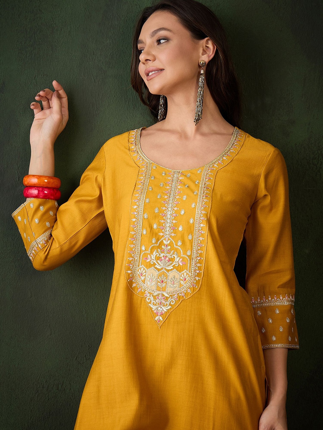 

Sangria Women Embroidered Straight Kurta & Salwar, Yellow