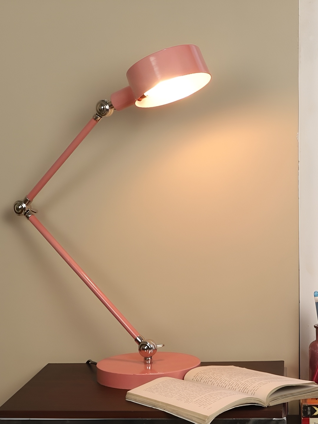 

pristine interiors Pink Metal Contemporary Cylindrical Shaped Table Lamp