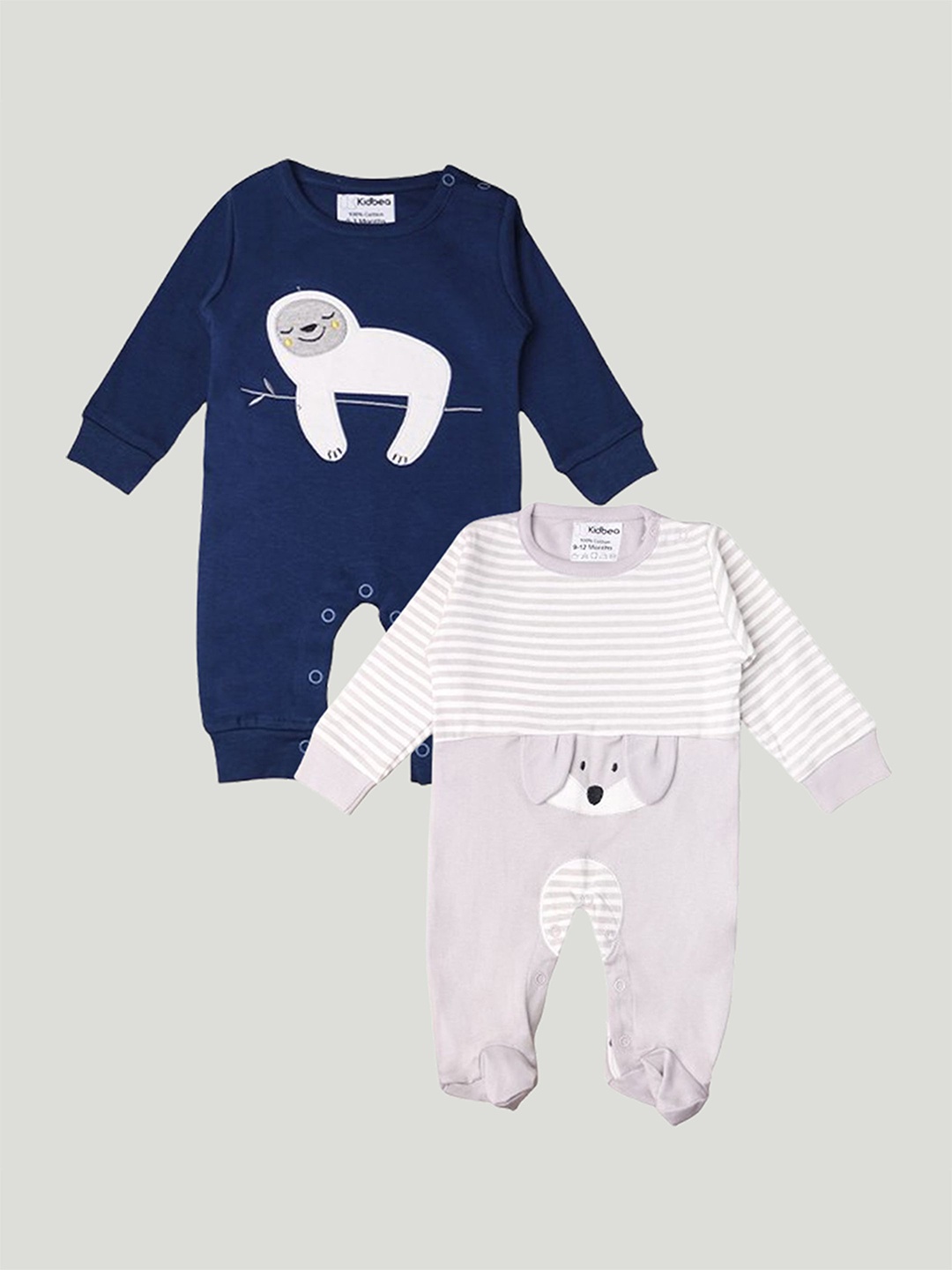 

Kidbea Infants Pack Of 2 Printed Organic Cotton Rompers, Navy blue