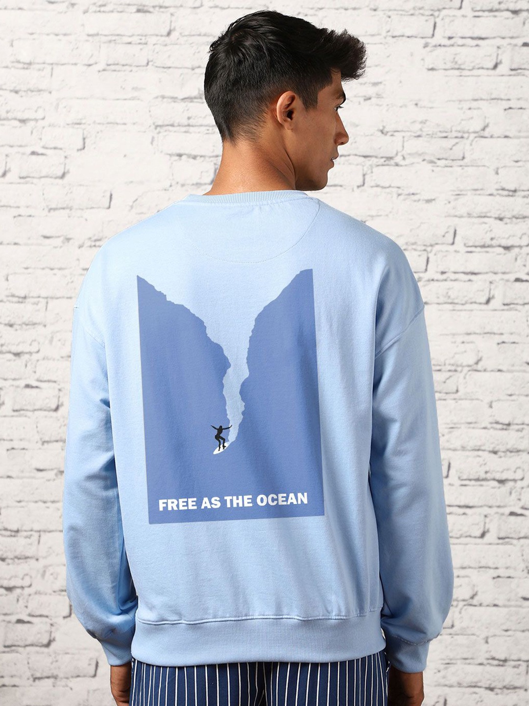 

NOBERO Oversized Back Printed Sweatshirt, Blue