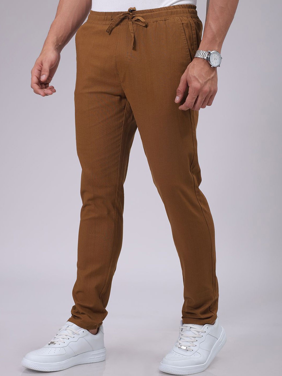 

The Indian Garage Co Men Slim Fit Joggers Solid Trousers, Brown