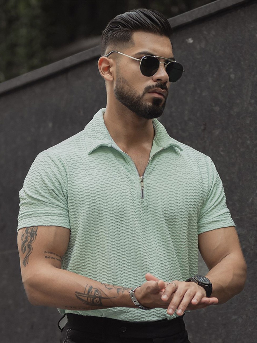 

Powerlook Men Solid Polo Collar T-shirt, Green