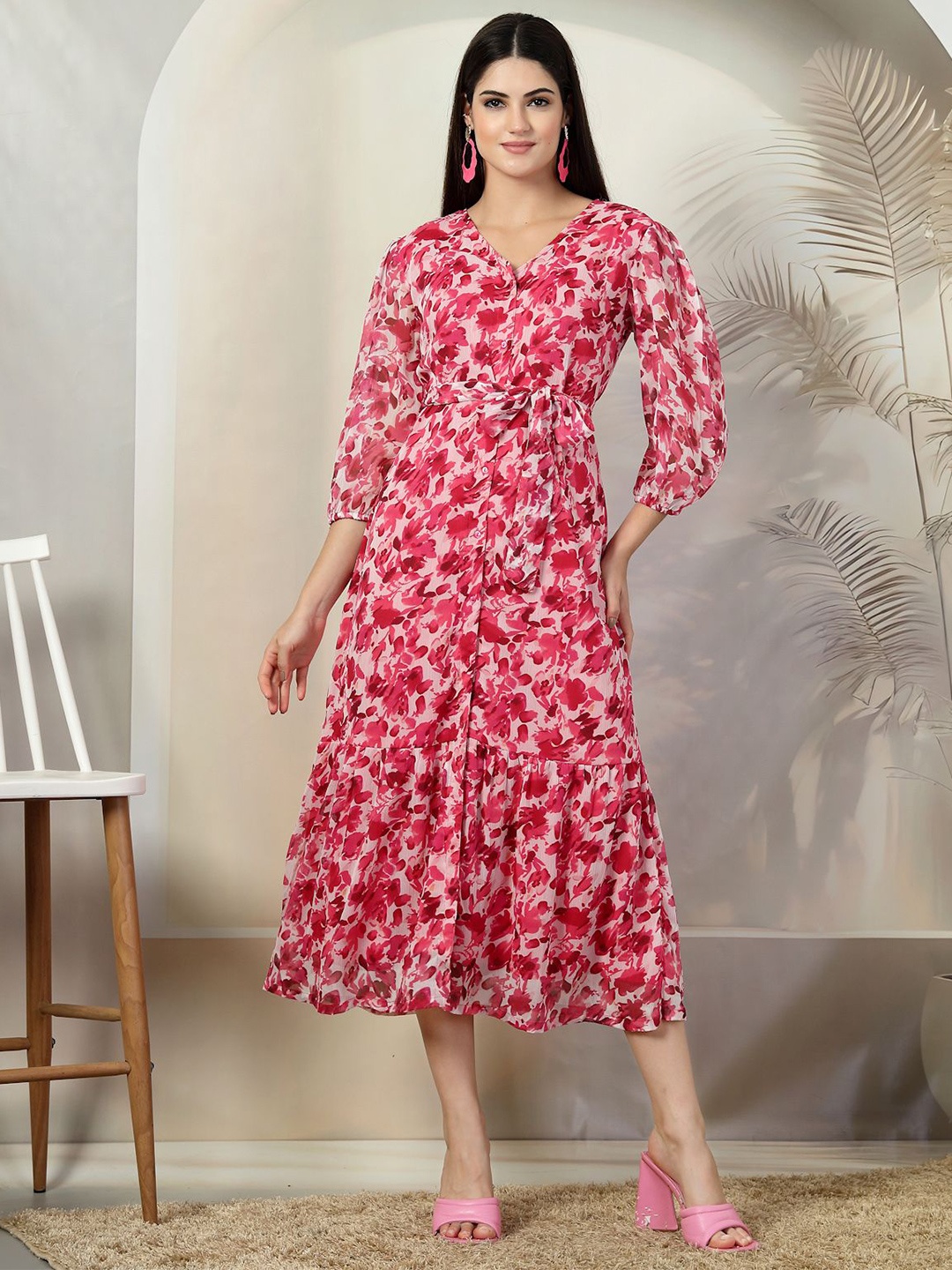 

plusS Women Floral Print Midi Dress, Pink