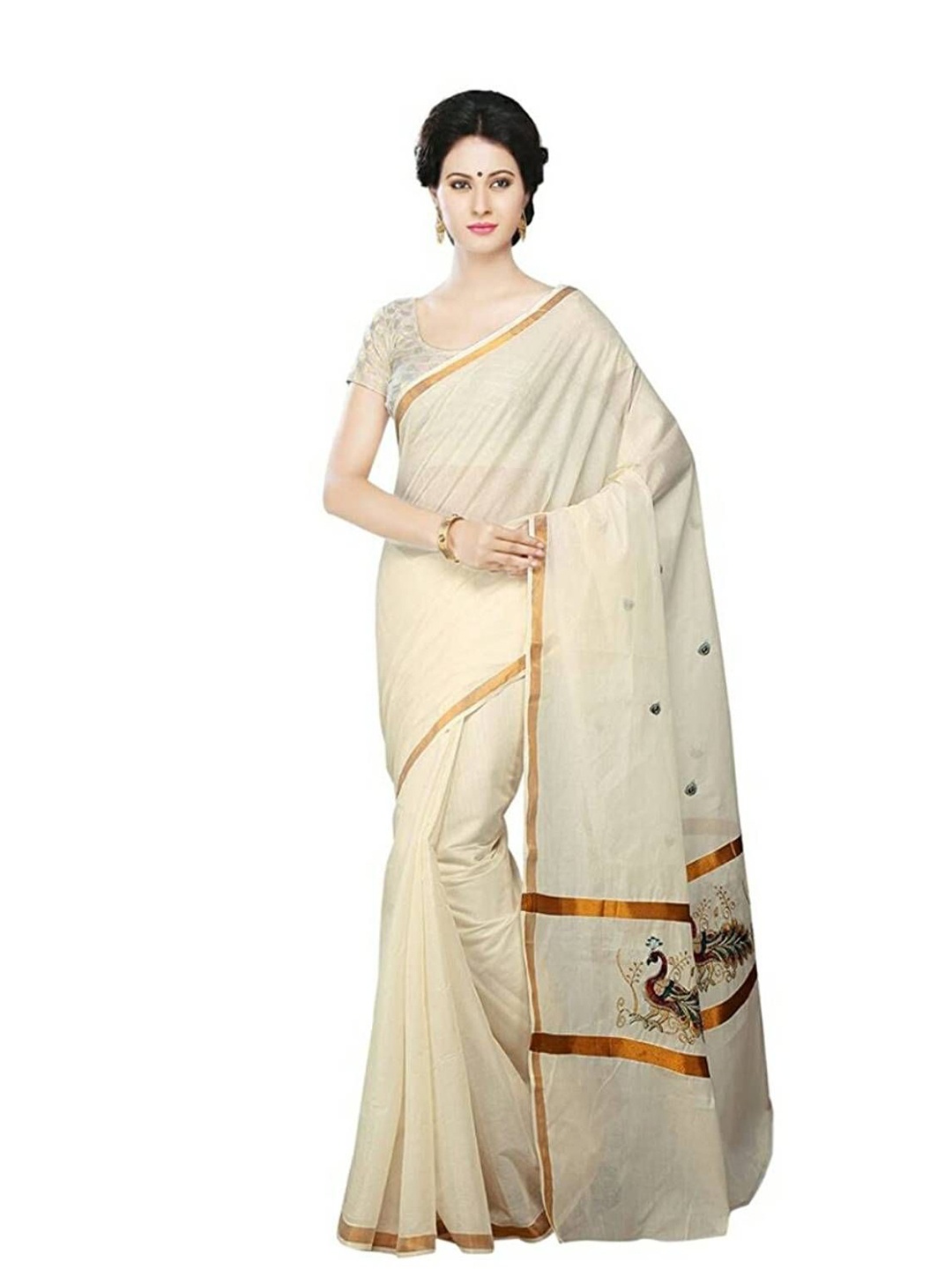 

Rst R Selvamani Tex Solid Zari Pure Cotton Kasavu Saree, Off white