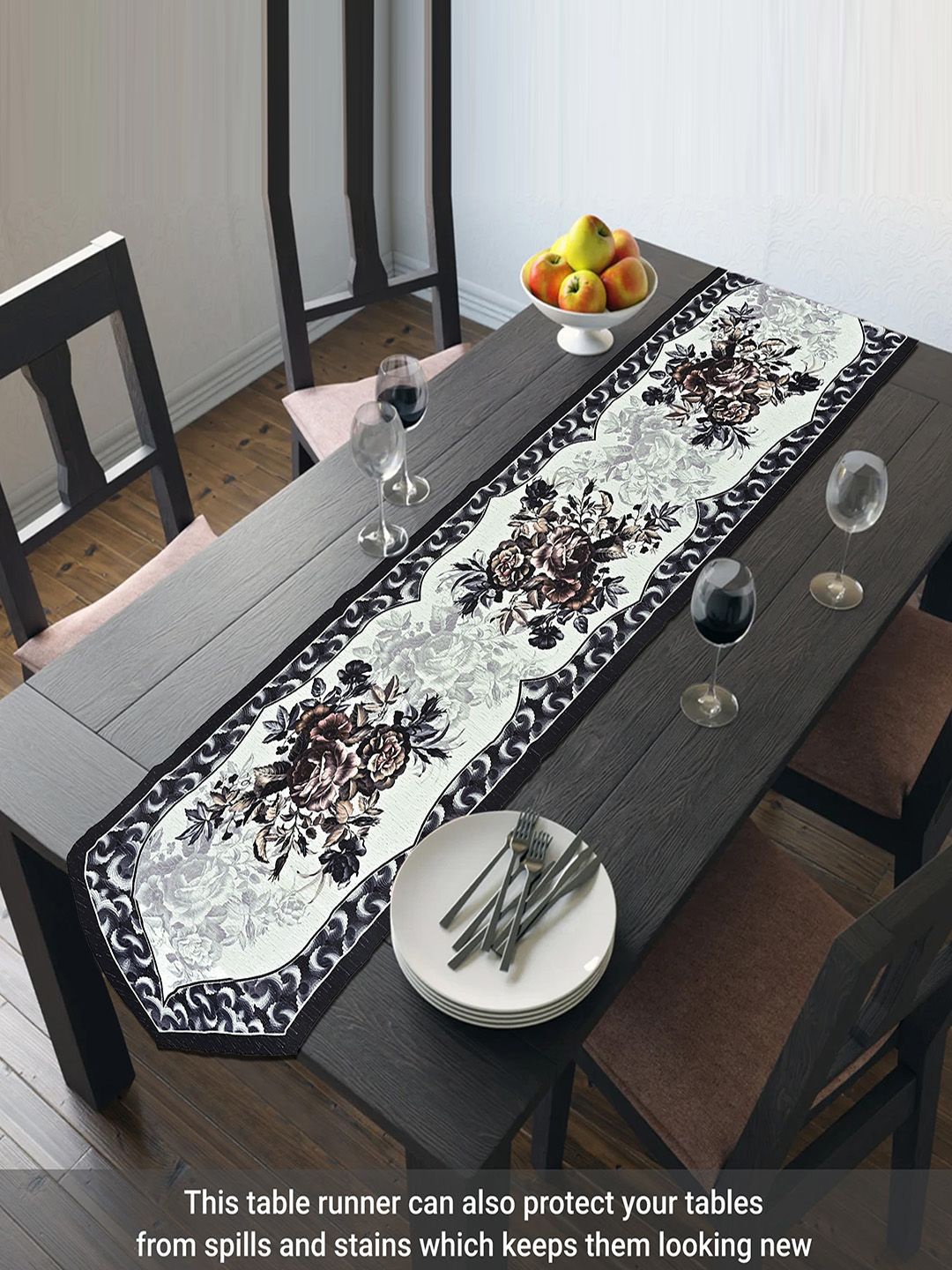 

Kuber Industries Black & Grey Printed Cotton Table Runner