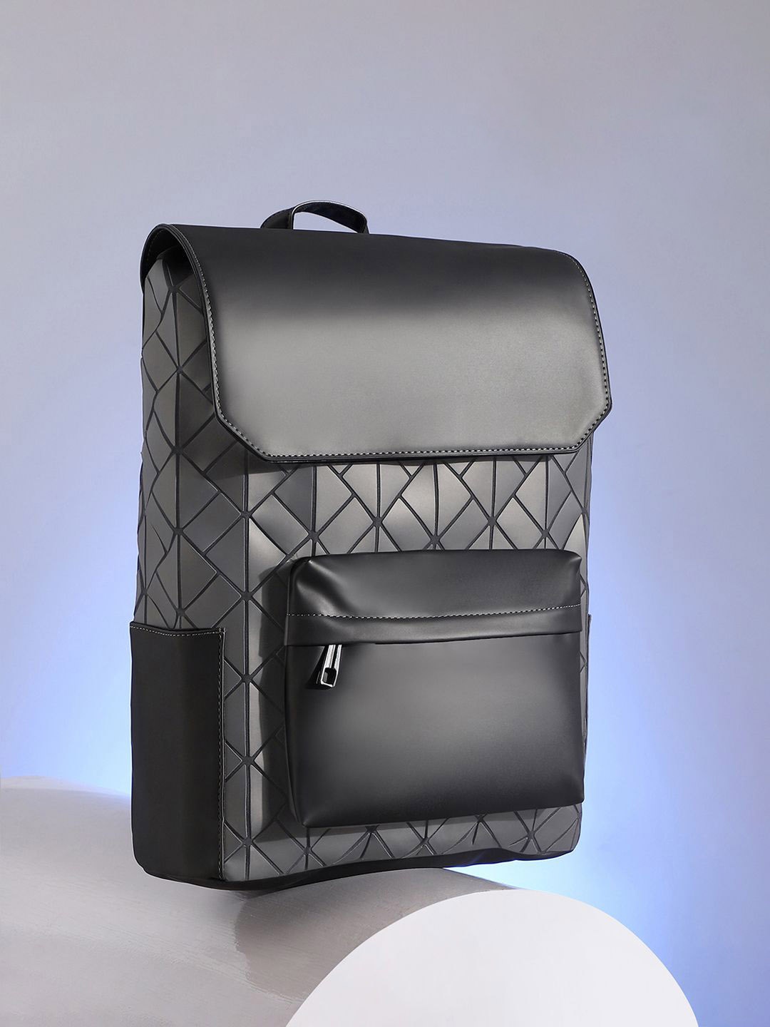 

French Accent Men Leather Geometric Textured Backpack, Black