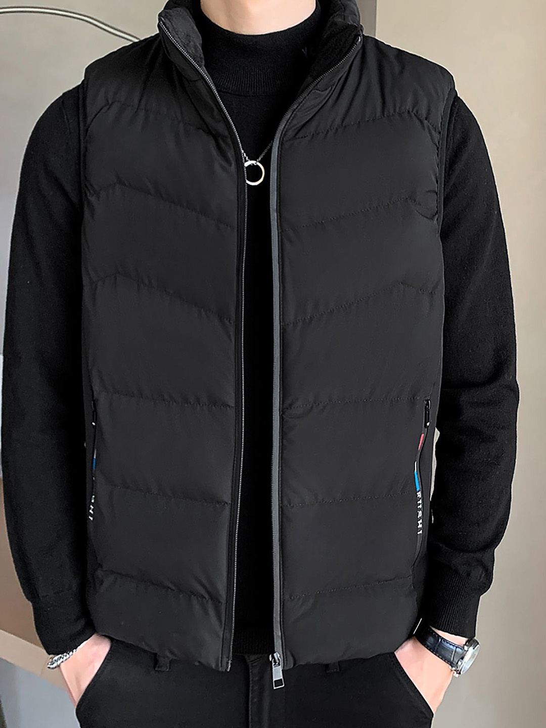 

StyleCast x Revolte Men Stand Collar Tailored Jacket, Black