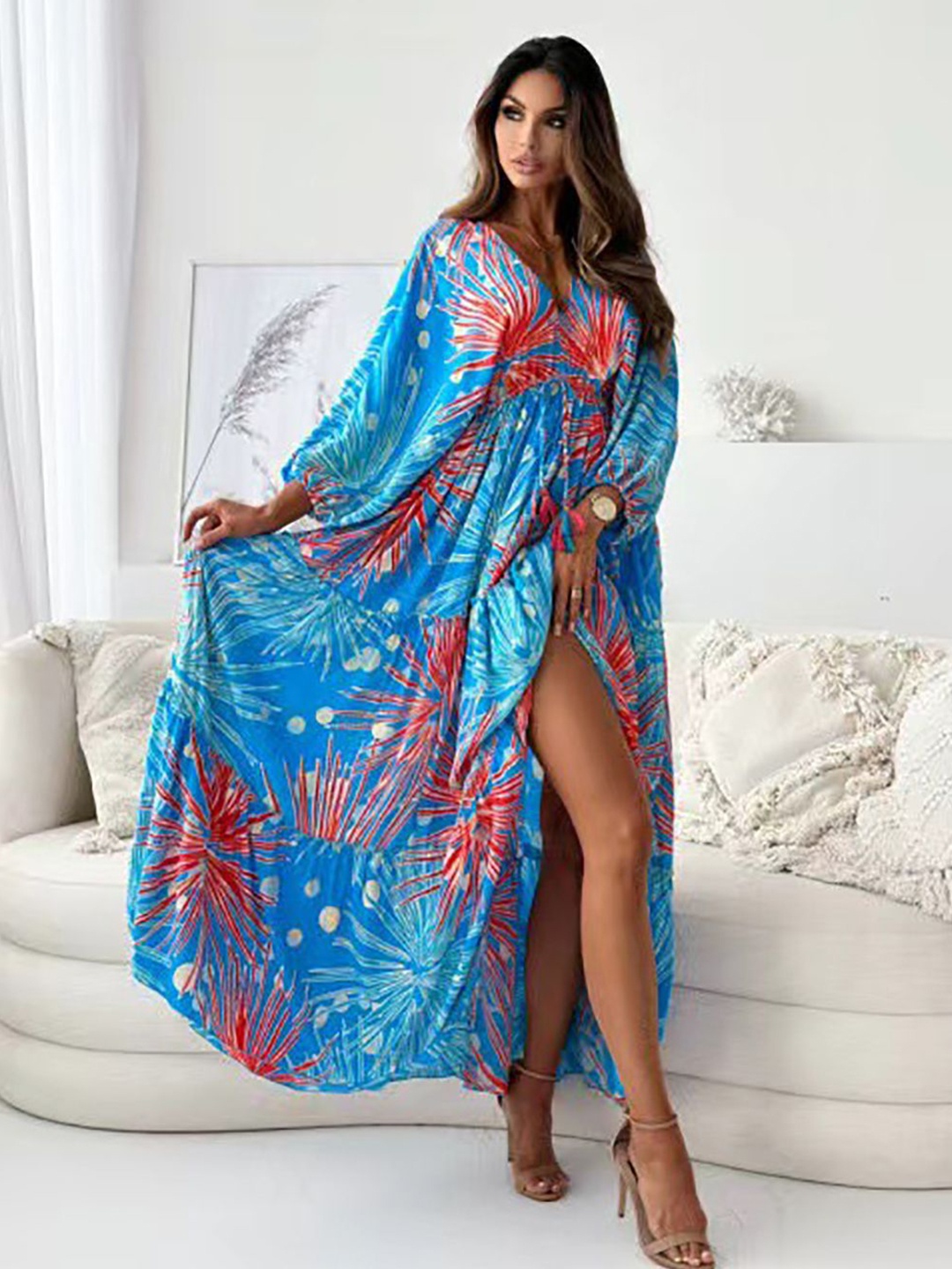 

StyleCast x Revolte Printed Layered Kaftan Maxi Dress, Blue