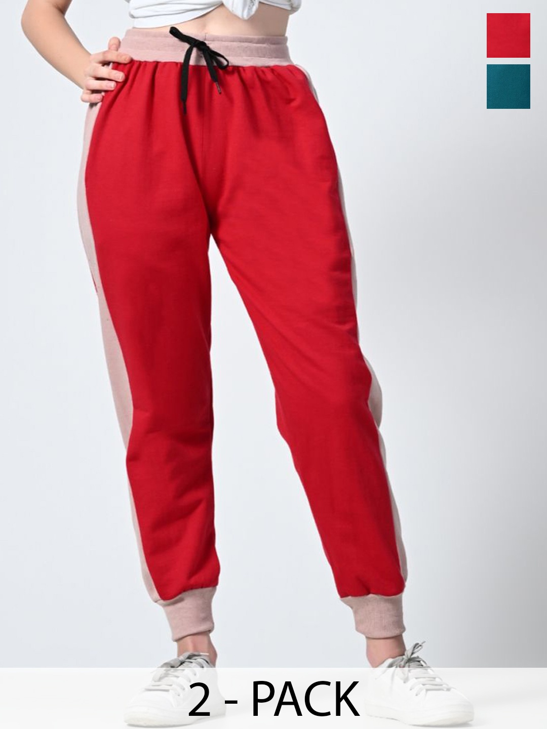 

BAESD Pack Of 2 Women Relaxed Fit Joggers, Red