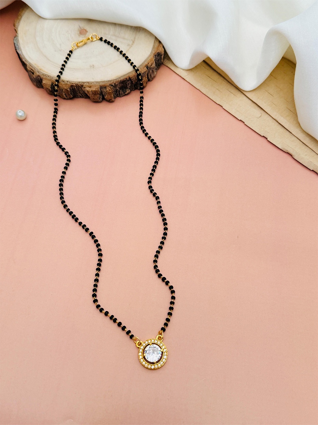 

ABDESIGNS Gold Plated American Diamond Studded & Beaded Mangalsutra