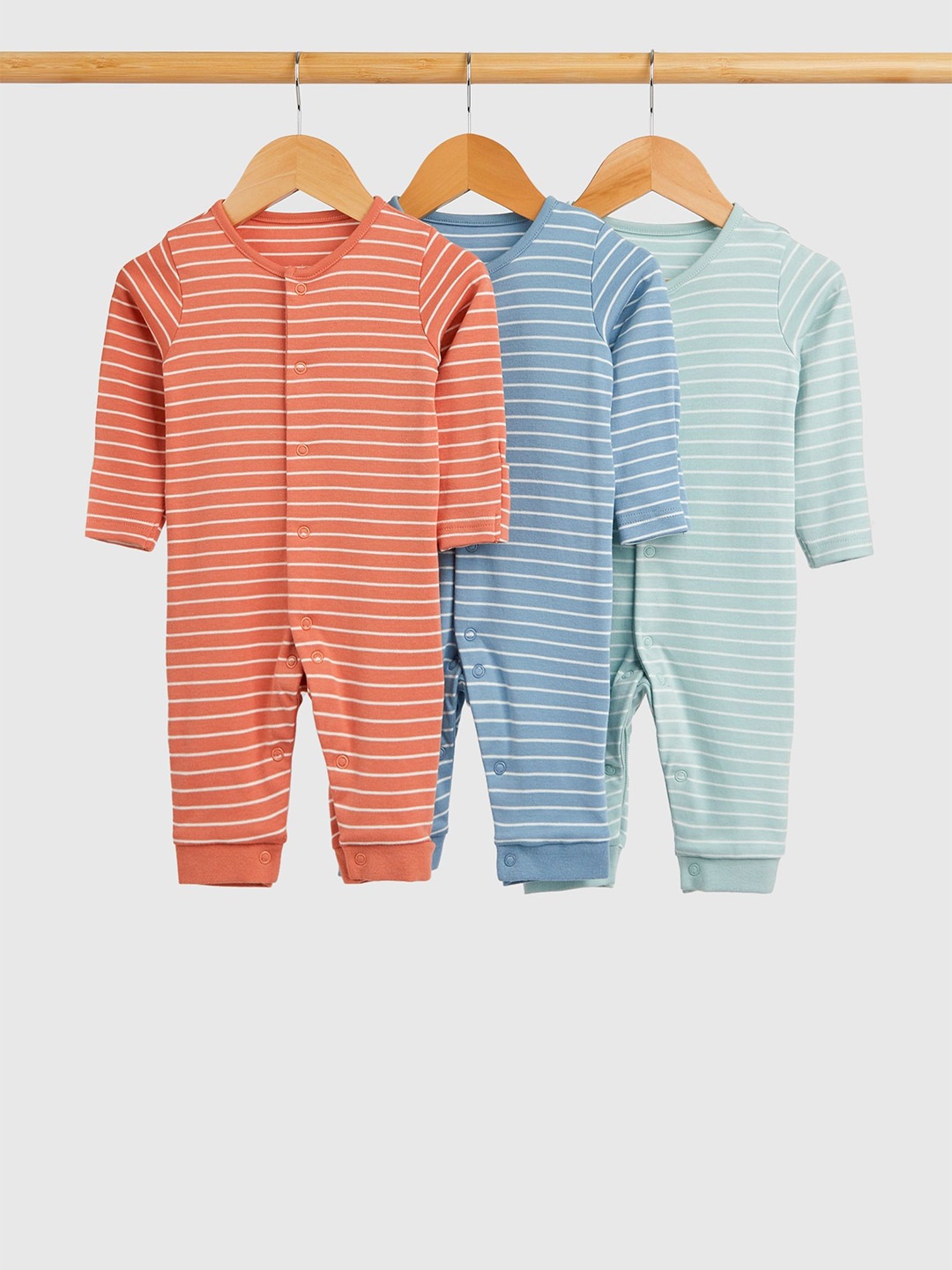 

mothercare Boys Pack of 3 Striped Sleepsuit, Orange