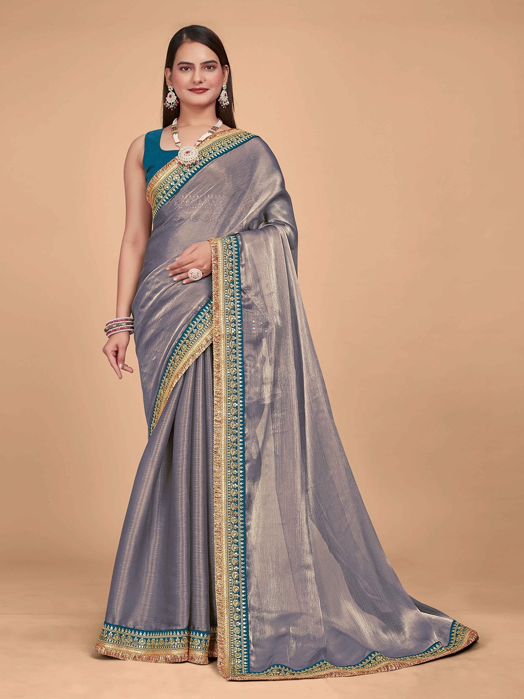 

MANOHARI Embroidered Organza Saree, Blue