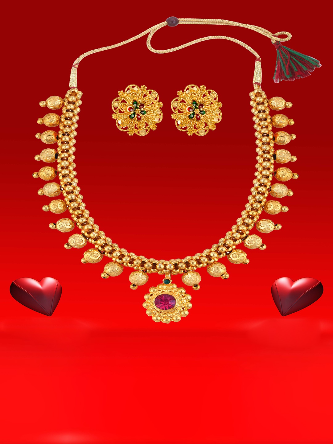 

Heer Collection Gold-Plated Artificial Stones Studded Choker Jewelry Set