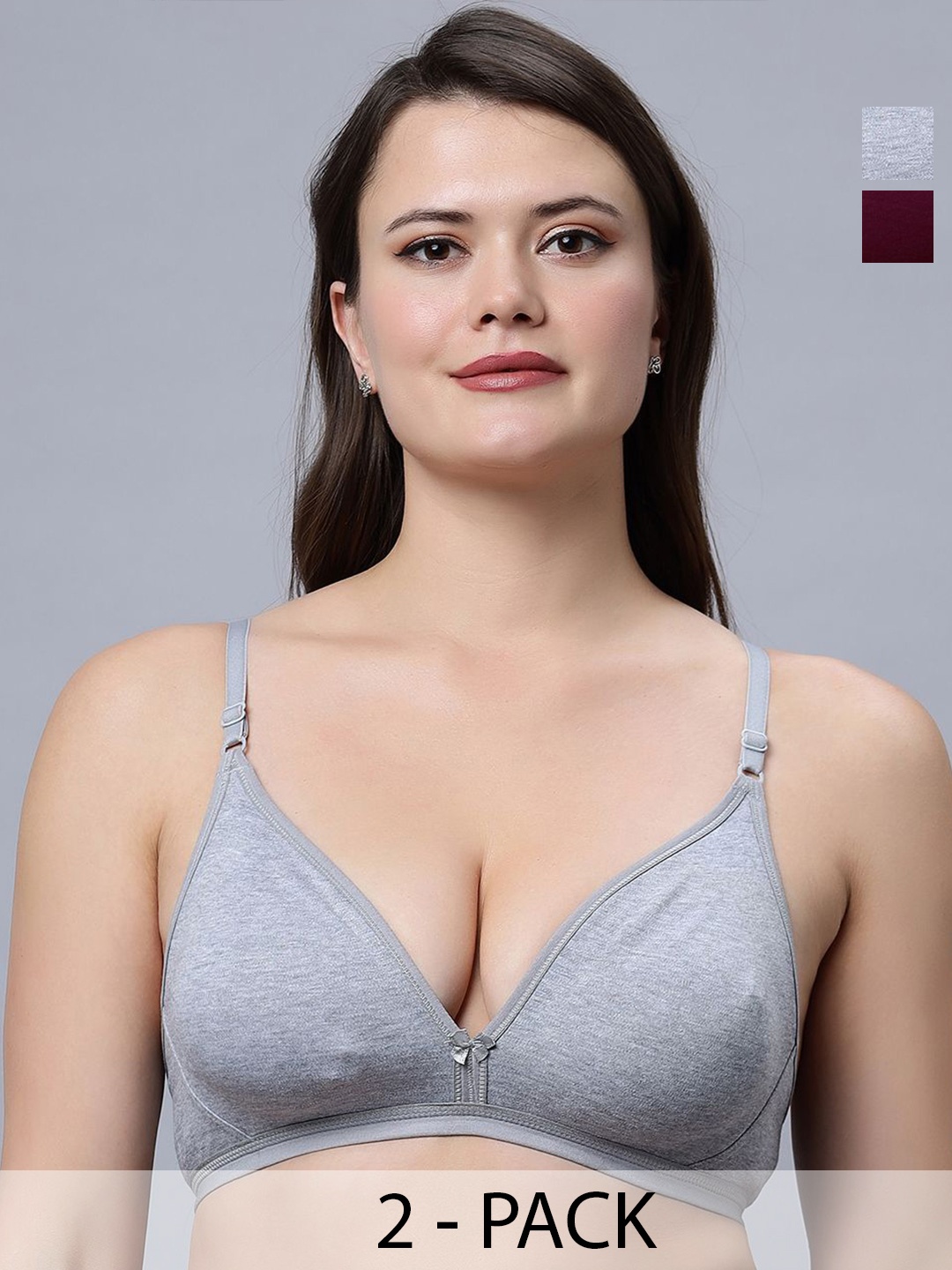 

In Care Solid Half Coverage Non Padded Cotton T-shirt Bra, Burgundy