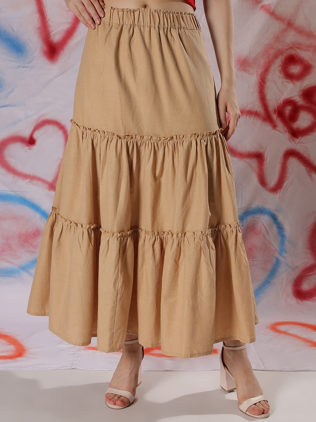 

NEUDIS Pure Cotton Tiered Maxi Skirt, Beige