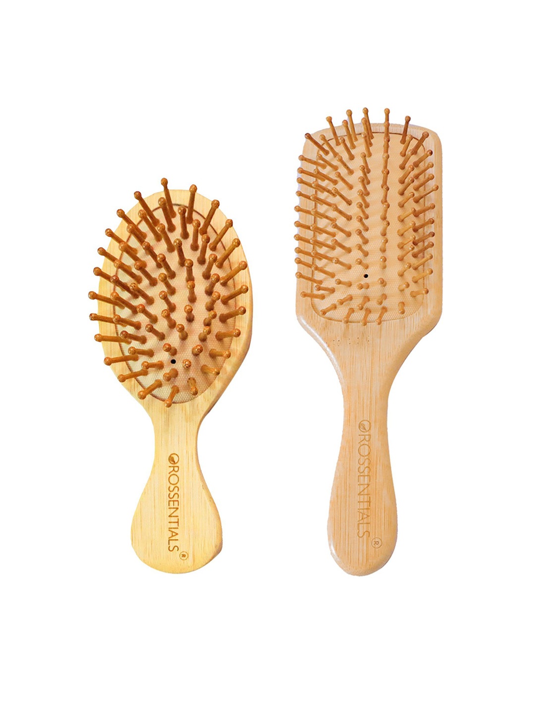 

OROSSENTIALS Set Of 2 Wooden Hair Brush, Brown