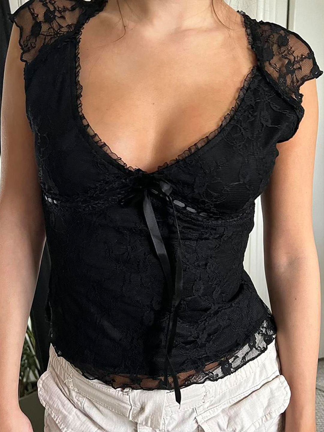 

StyleCast Women Self Design Scoop Neck Top, Black