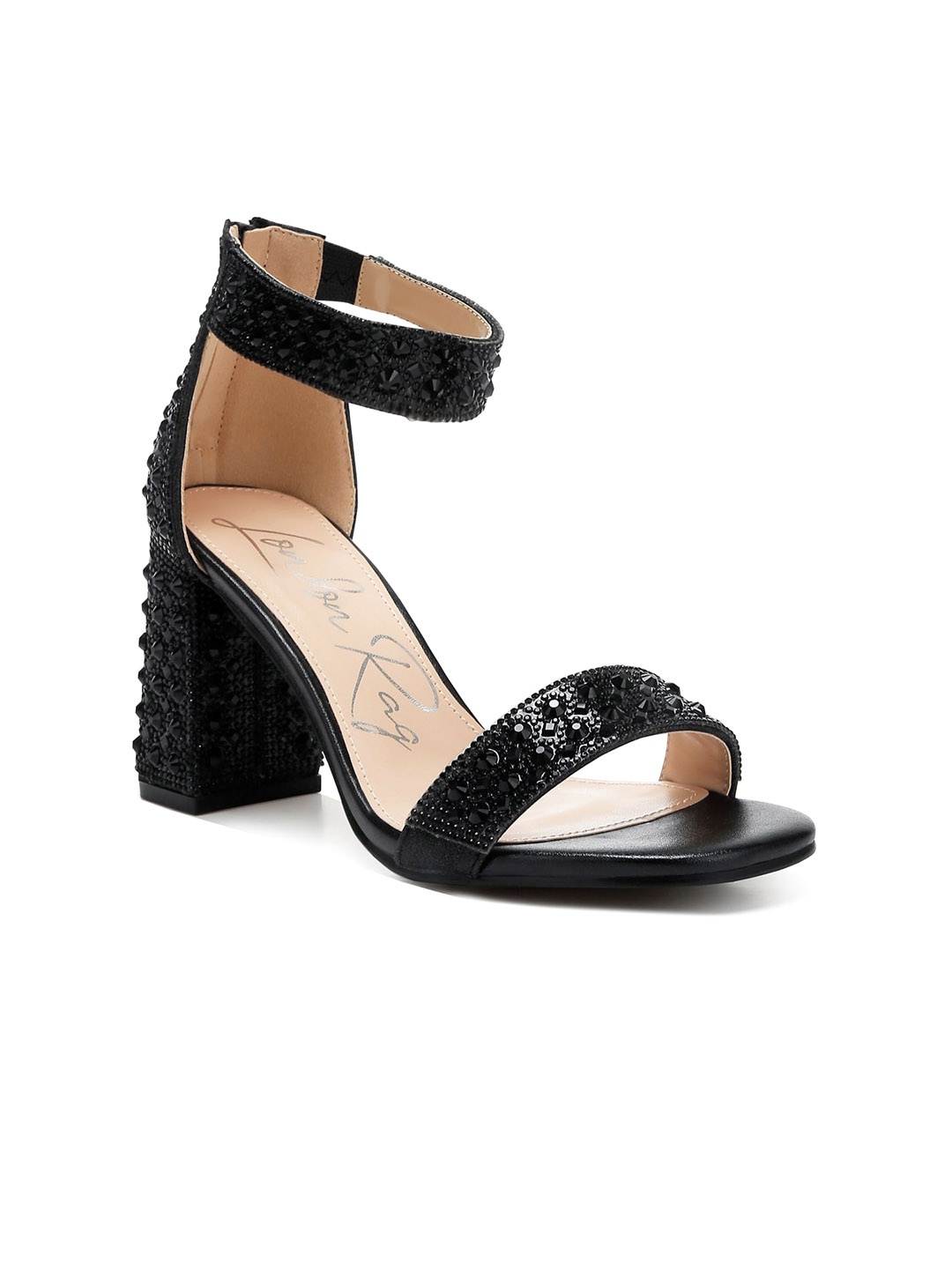 

London Rag Women Embellished Block Sandals, Black