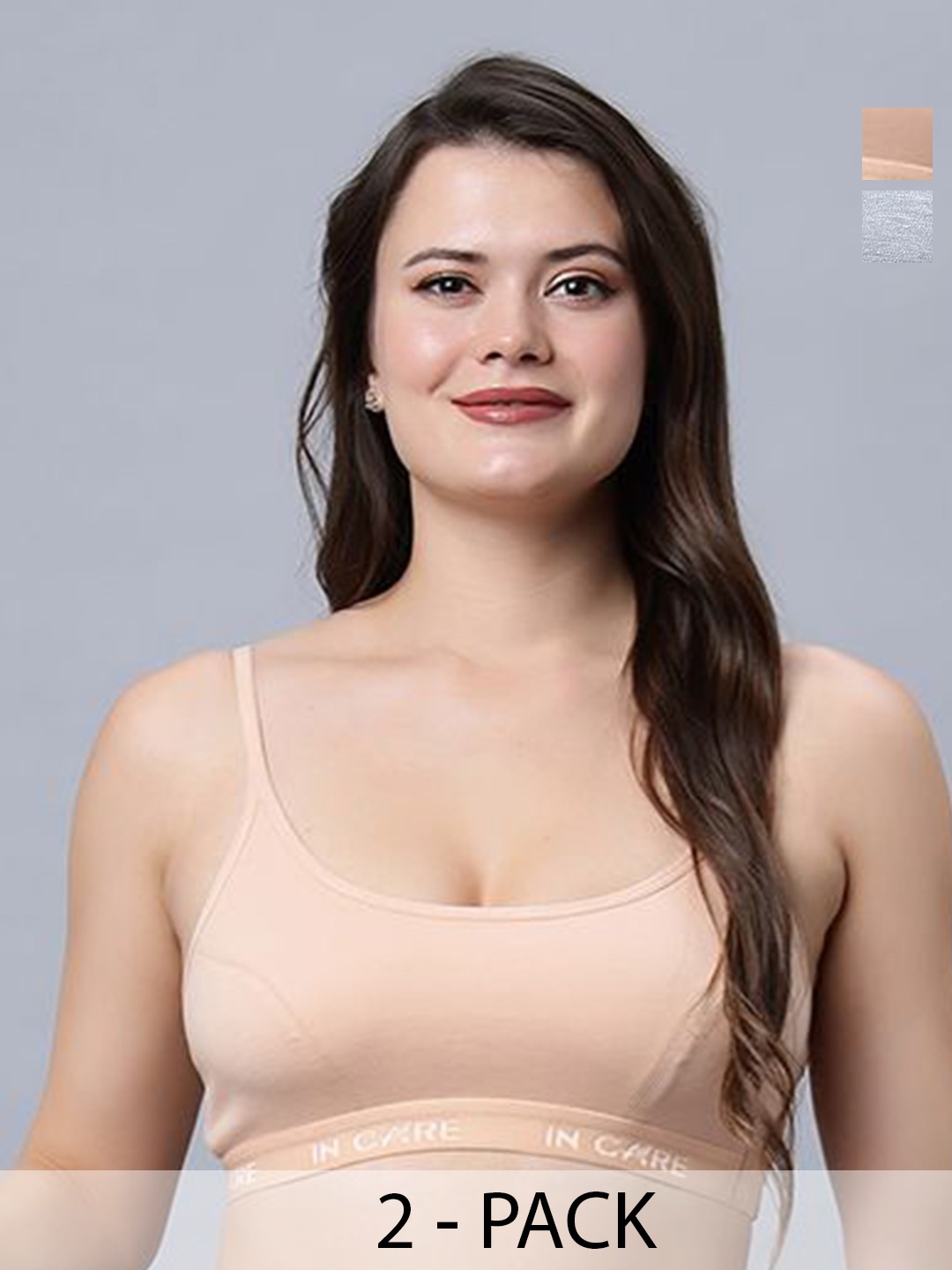 

In Care Women Pack of 2 Full Coverage Non Padded Solid Workout Bra, Peach