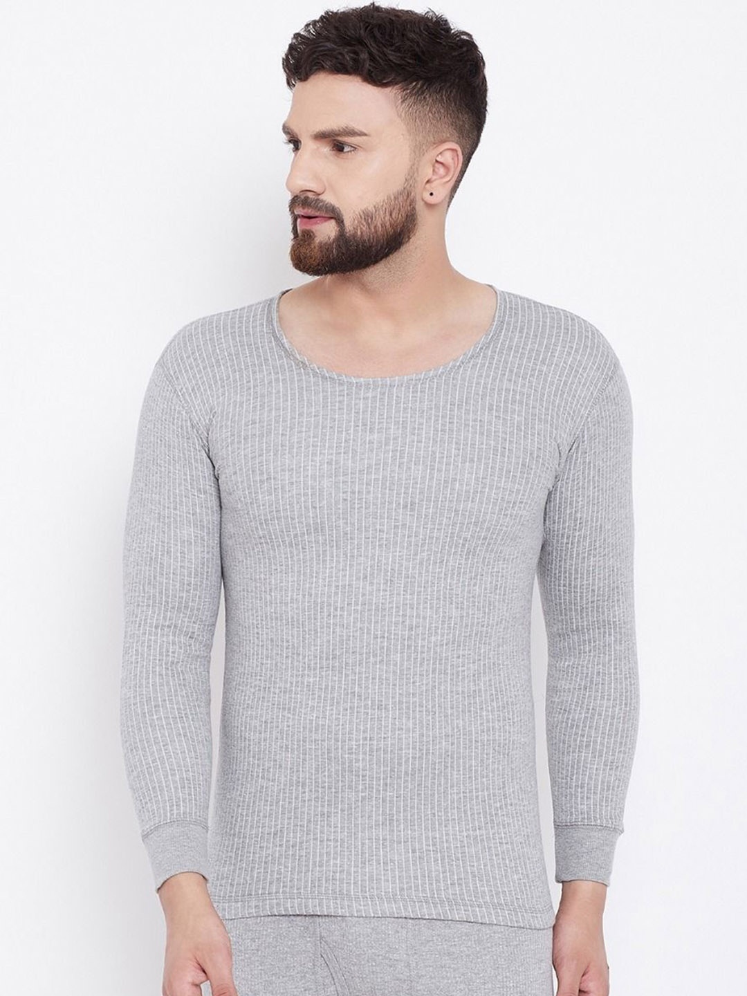 

NEVA Men Striped Thermal Tops, Grey melange