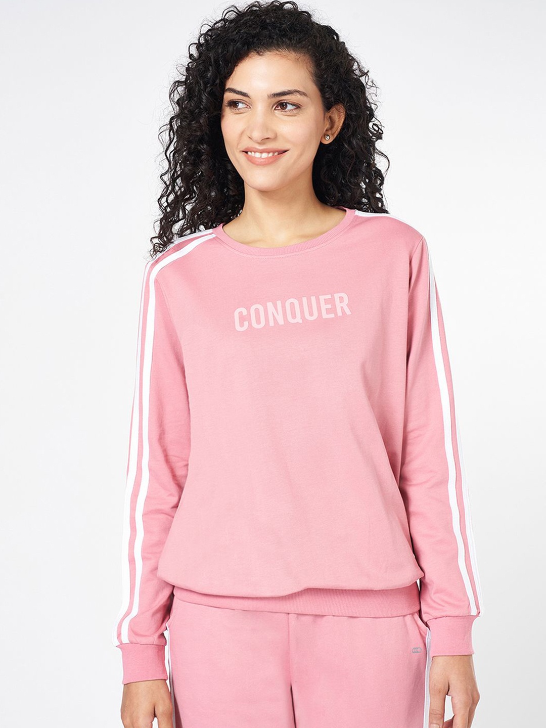 

Ajile by Pantaloons Women Solid Round Neck Pure Cotton Sweatshirt, Pink
