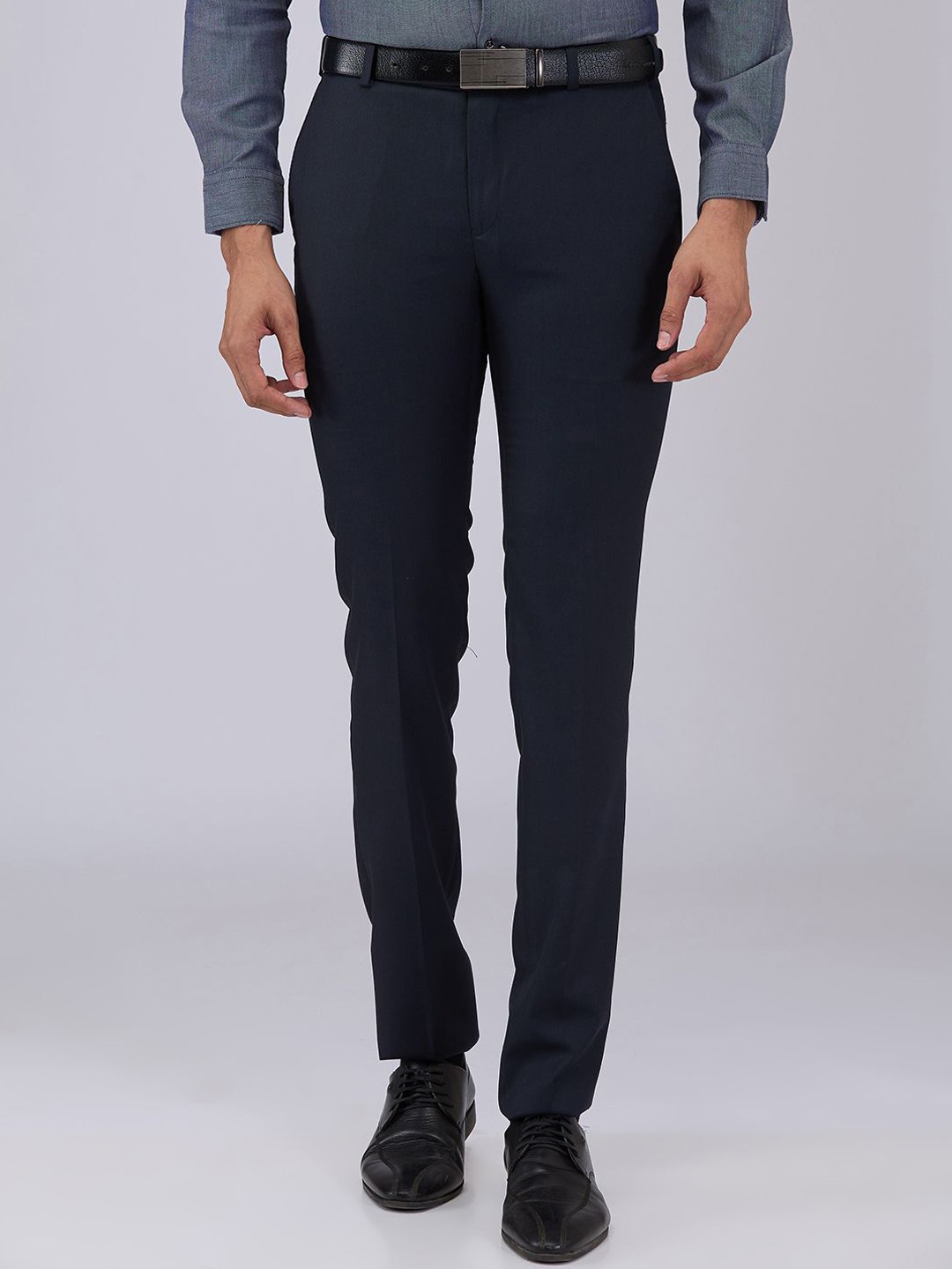 

Raymond Men Slim Fit Formal Solid Trousers, Blue