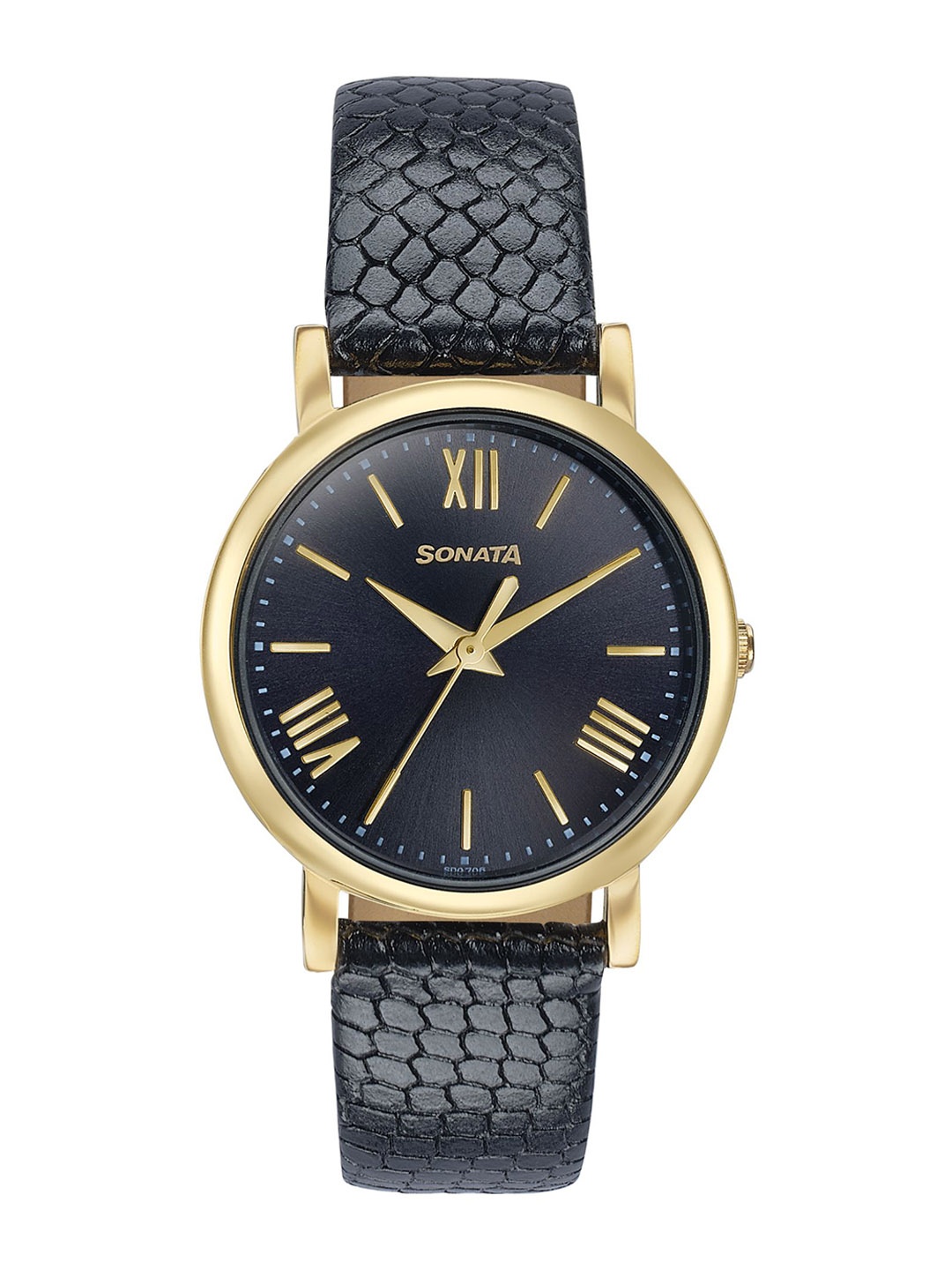 

Sonata Women Brass Leather Textured Straps Analogue Watch 87063YL04W, Black