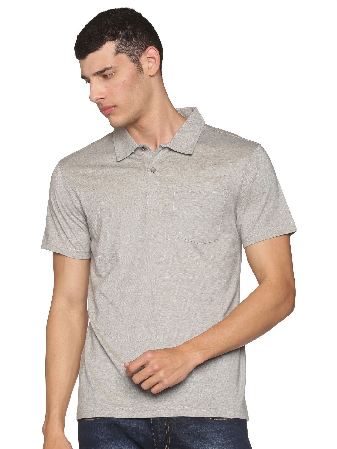 

ECOLINE Clothing Men Antimicrobial Solid Polo Collar Cotton T-shirt, Grey