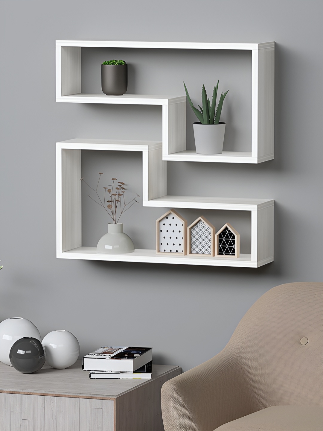 

RANDOM White 2 Pieces Engineered Wood Multipurpose Storage Wall Shelf