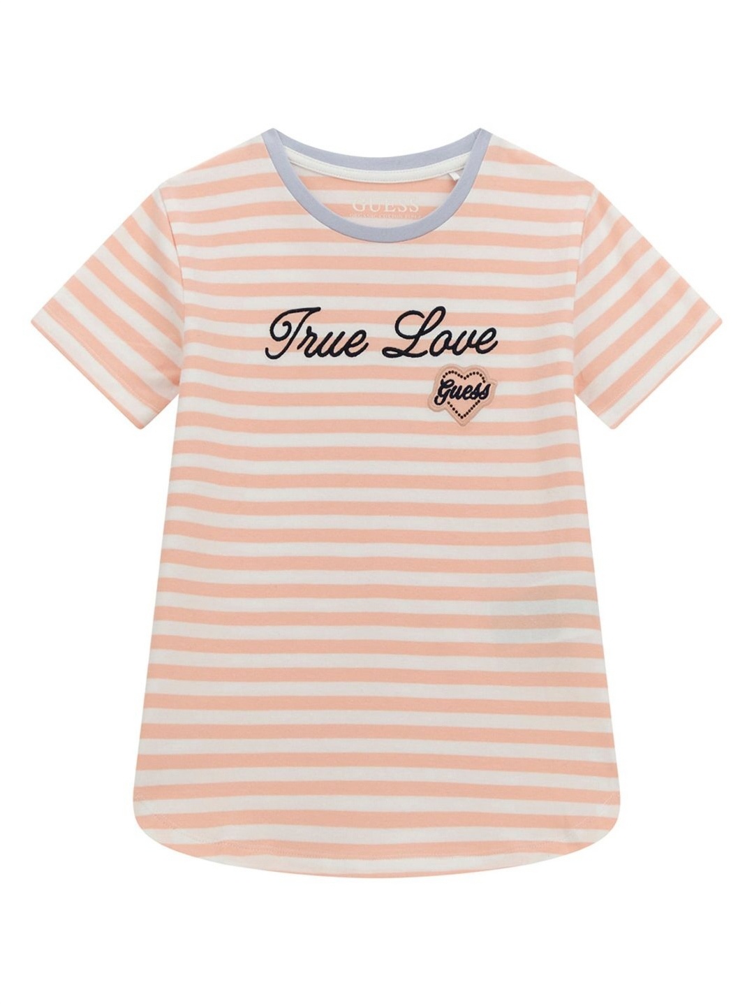 

GUESS kids Girls Striped Round Neck Cotton T-shirt, Peach