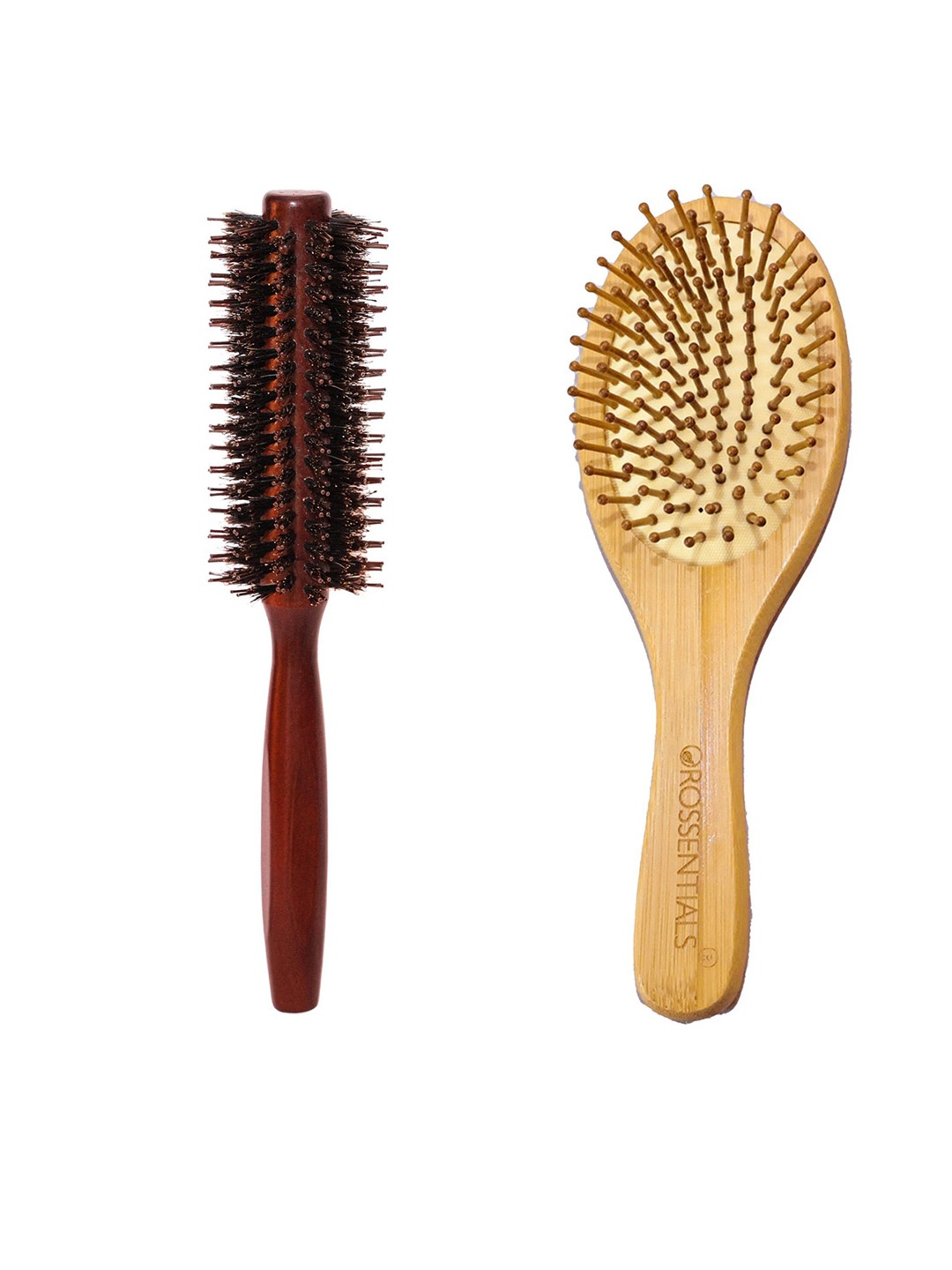

OROSSENTIALS Set Of 2 Wooden Hair Brush, Brown