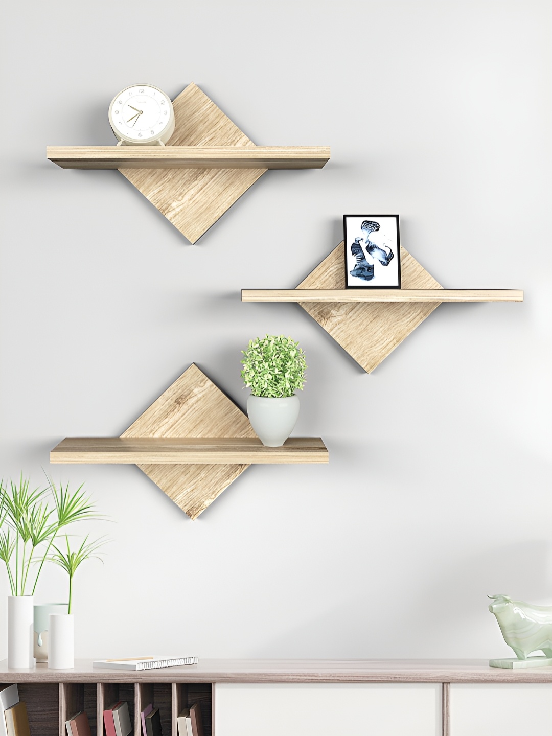 

RANDOM Brown 3 Pieces Engineered Wood Wall Shelves