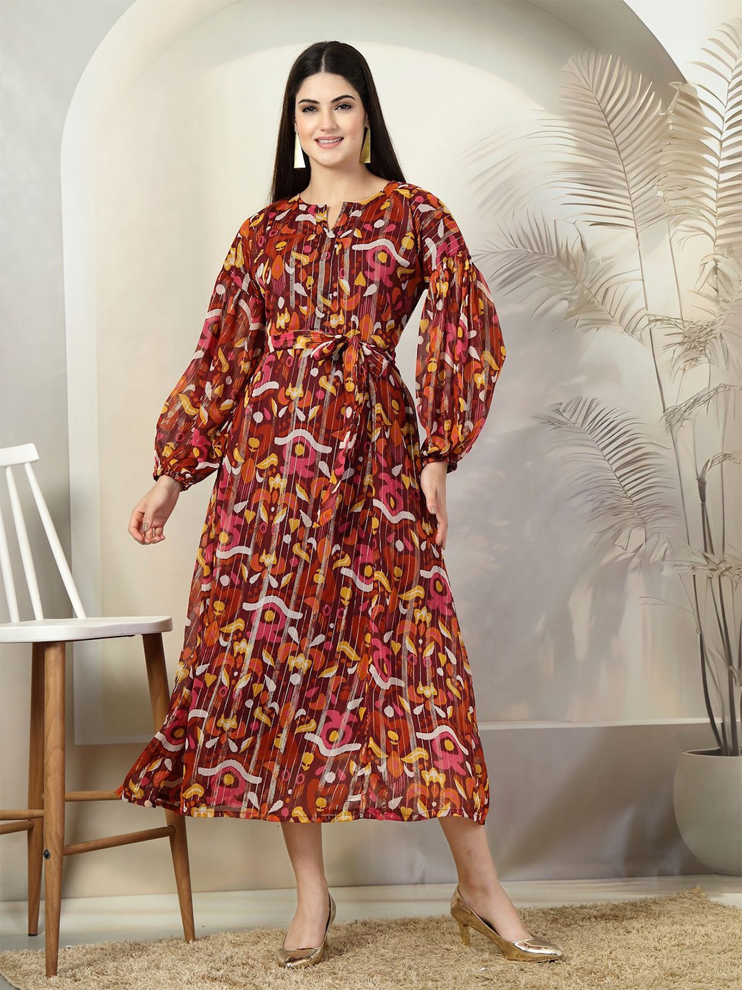 

plusS Women Floral Print Maxi Dress, Maroon