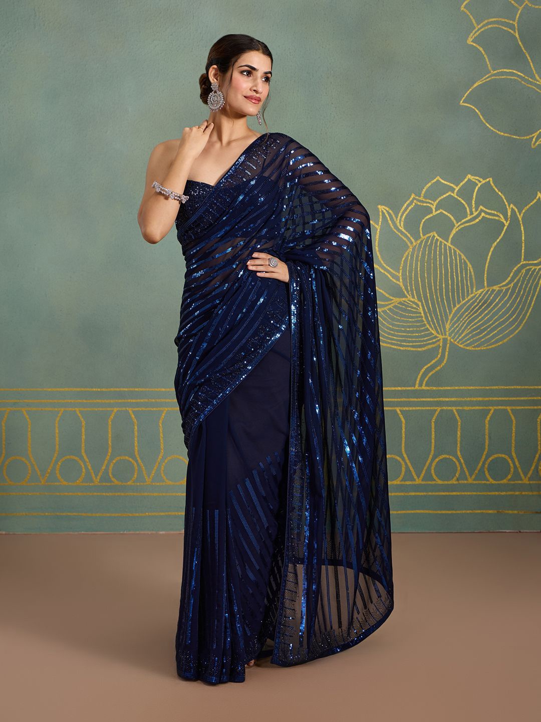 

Likha Embellished Embroidered Pure Georgette Saree, Blue