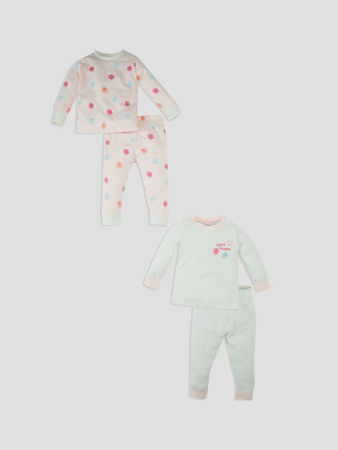 

DeFacto Girls Set Of 2 Conversational Printed Pure Cotton Night Suits, White
