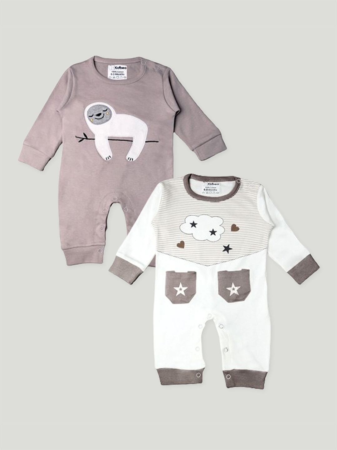 

Kidbea Infants Pack Of 2 Printed Organic Cotton Rompers, Brown