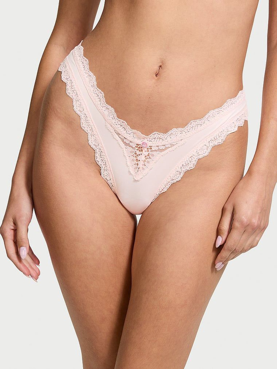 

Victoria's Secret Floral Self Design Laced Low-Rise Bikini Briefs, Pink