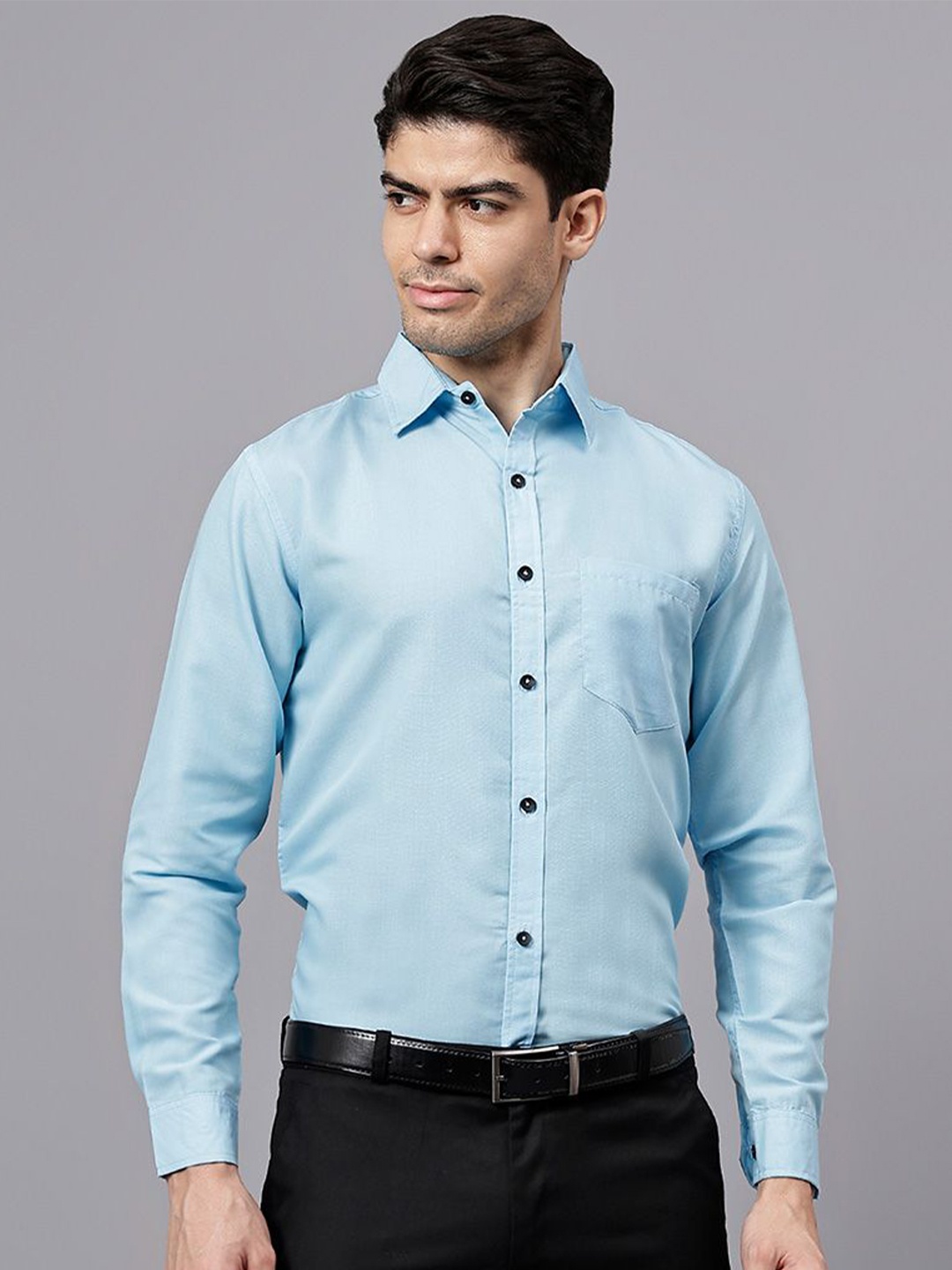 

TrendiVastra Men India Slim Spread Collar Solid Cotton Slim Fit Formal Shirt, Blue