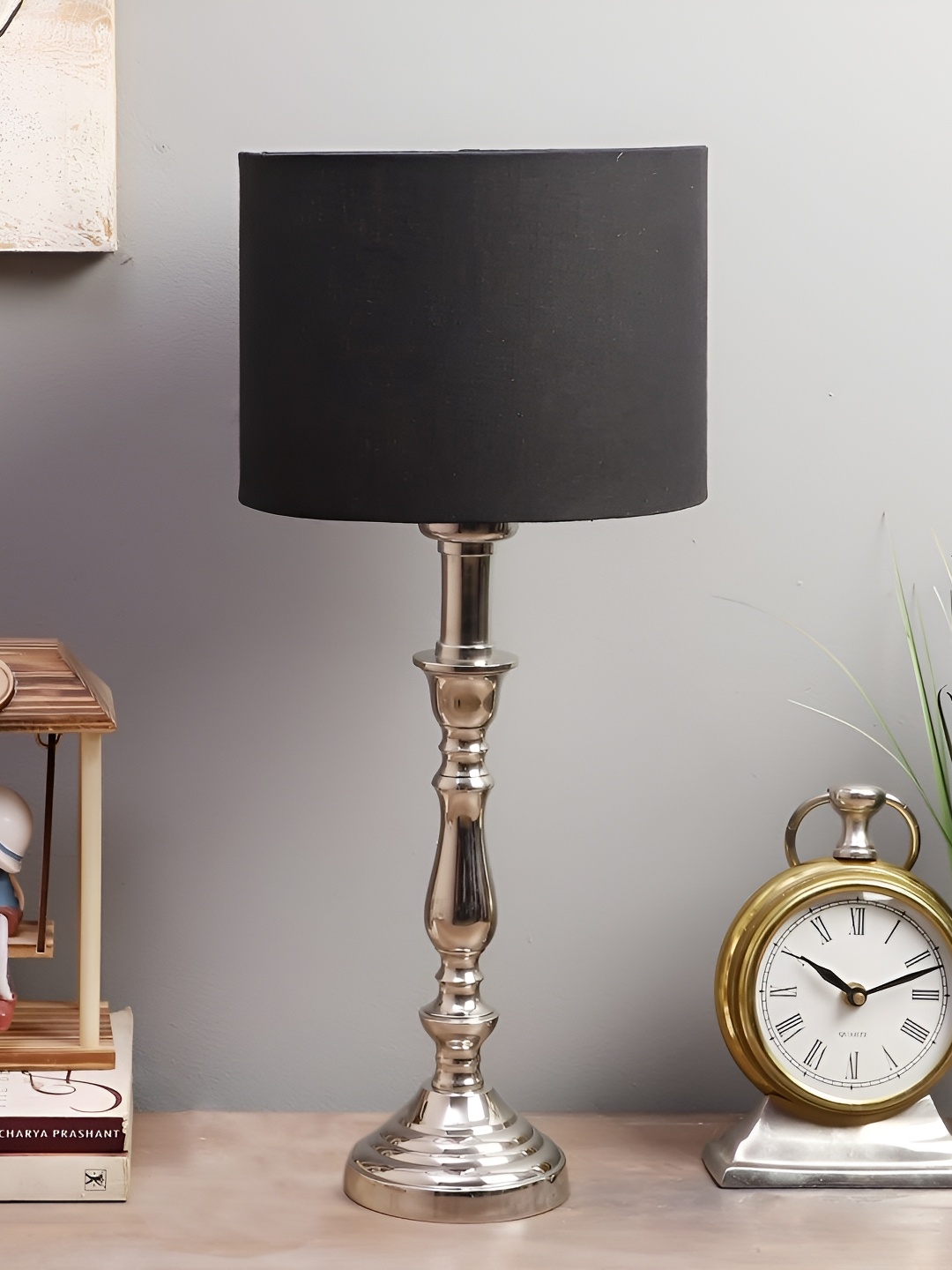 

pristine interiors Black Metal Contemporary Cylindrical Shaped Table Lamp