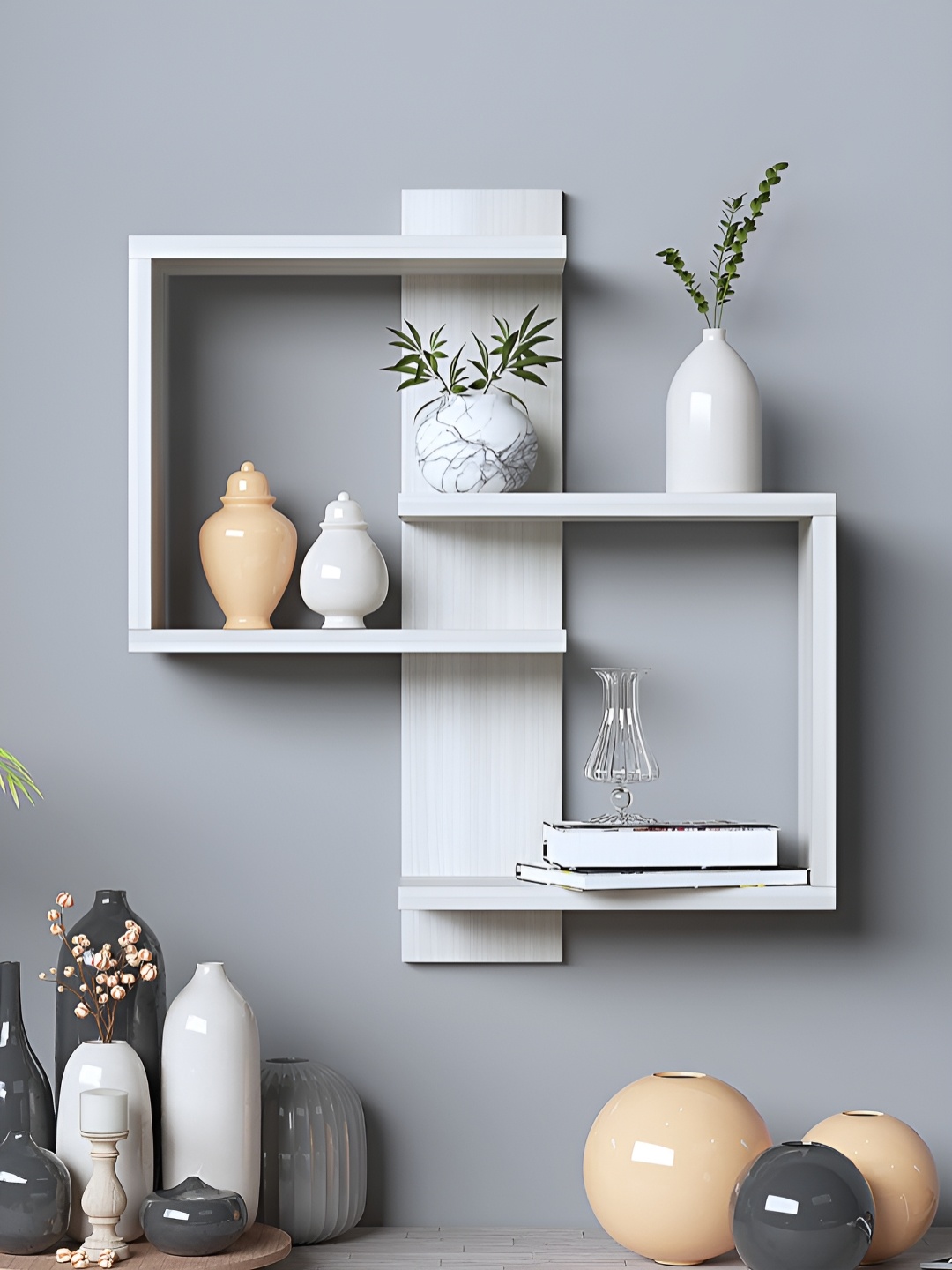 

RANDOM White Engineered Wood Pocket Wall Shelf with Storage Shelf