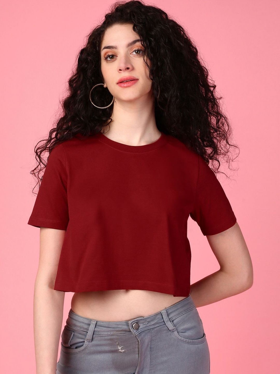 

DressBerry Women Solid Round Neck Cotton Relaxed Fit T-shirt, Maroon