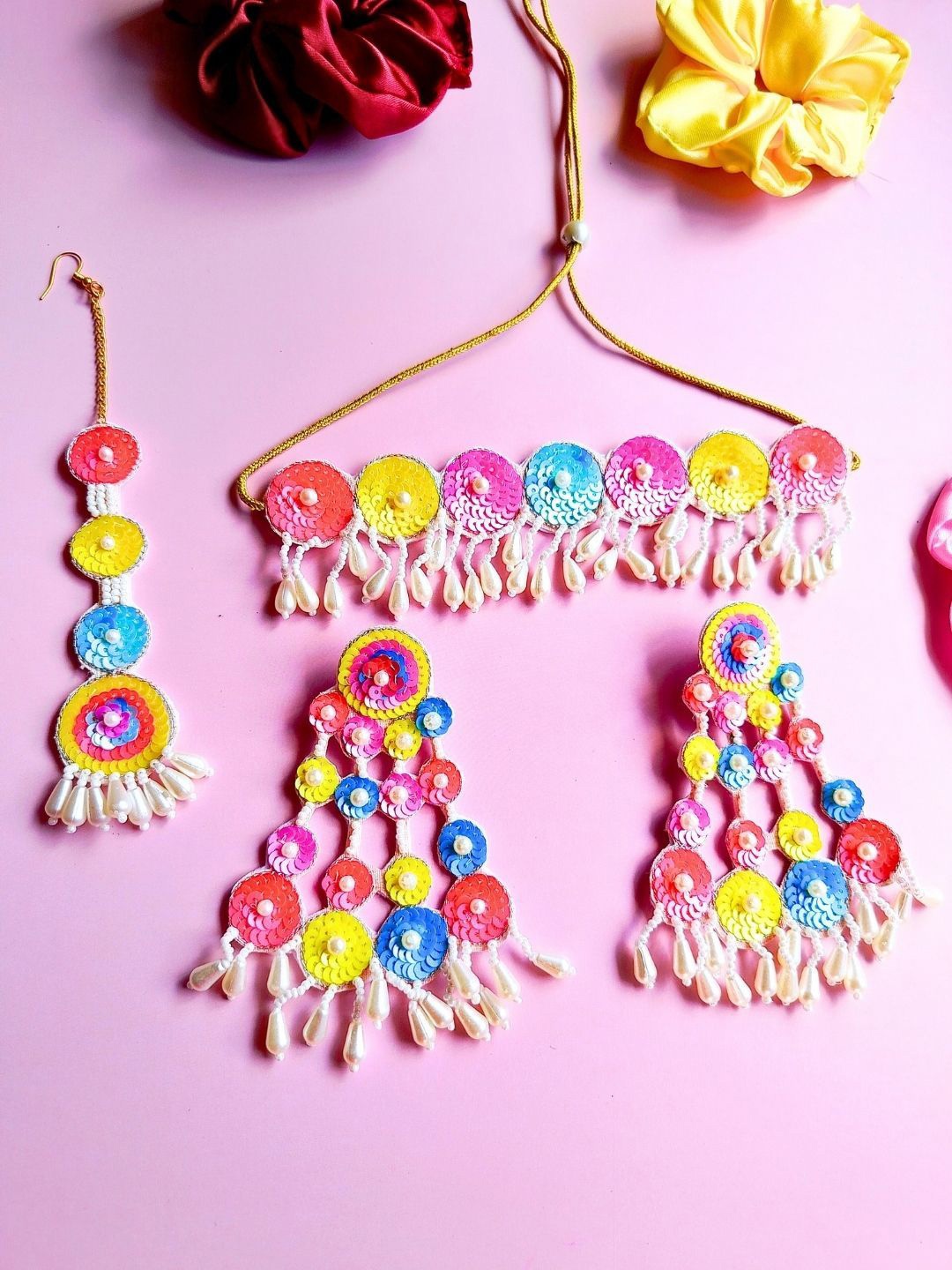 

Sangria Gold-Plated Beaded Tasselled Boho Bridal Jewellery Set