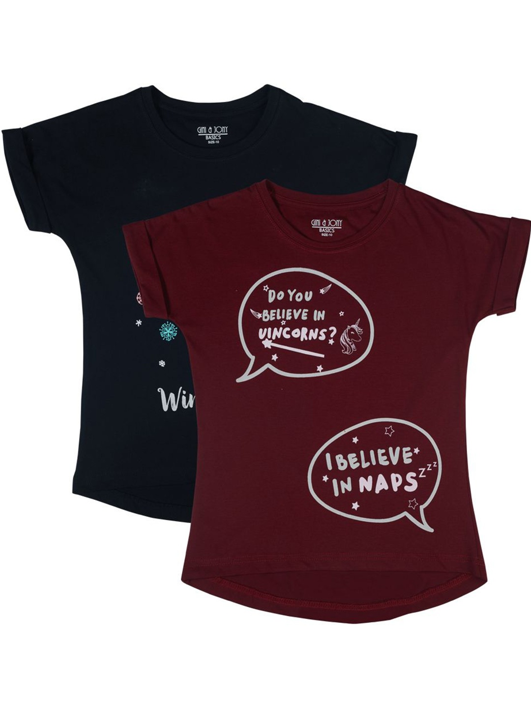 

Gini and Jony Girls Pack Of 2 Graphic Printed Cotton T-shirts, Maroon