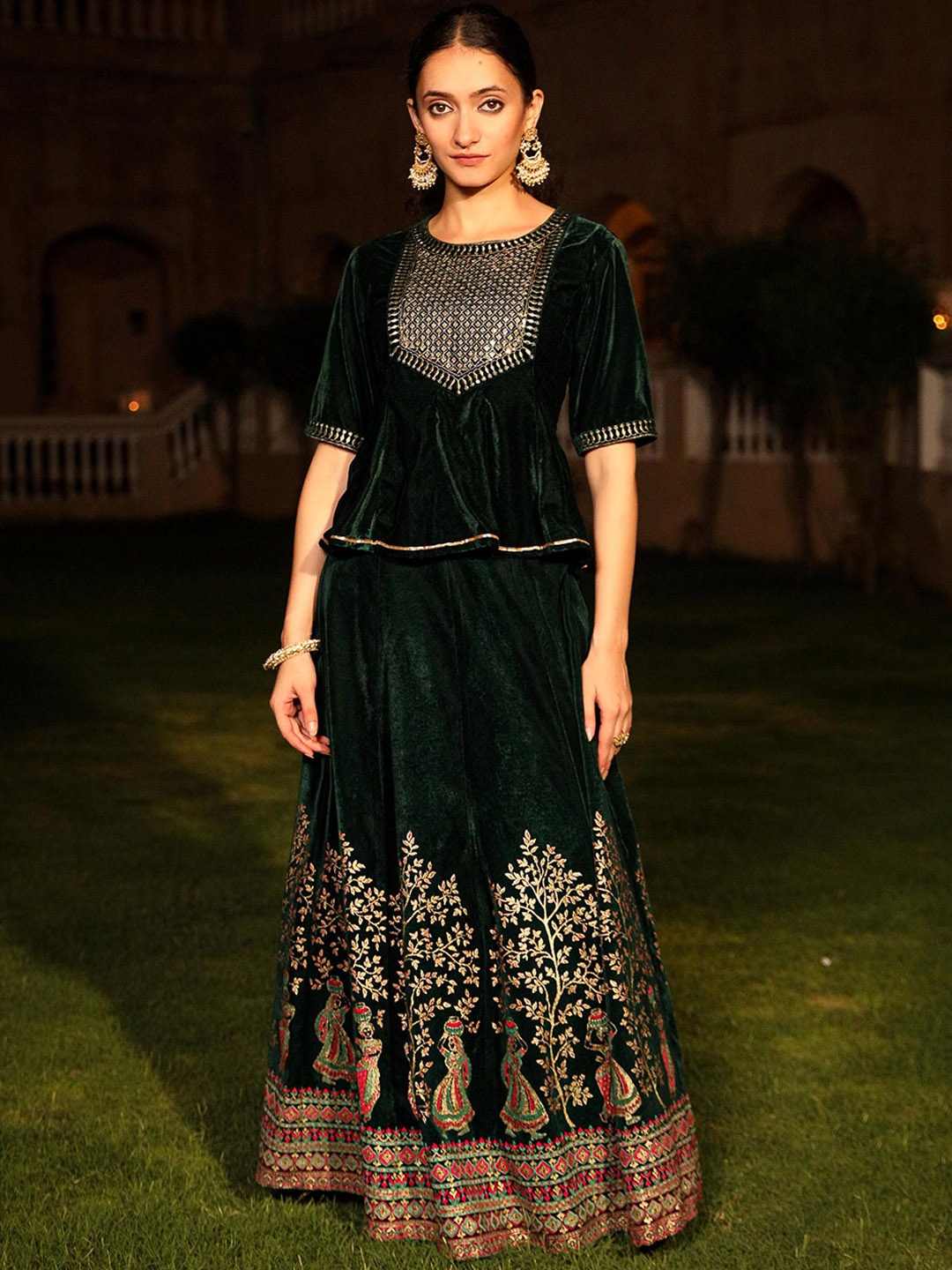 

Juniper Embroidered Top With Skirt, Green