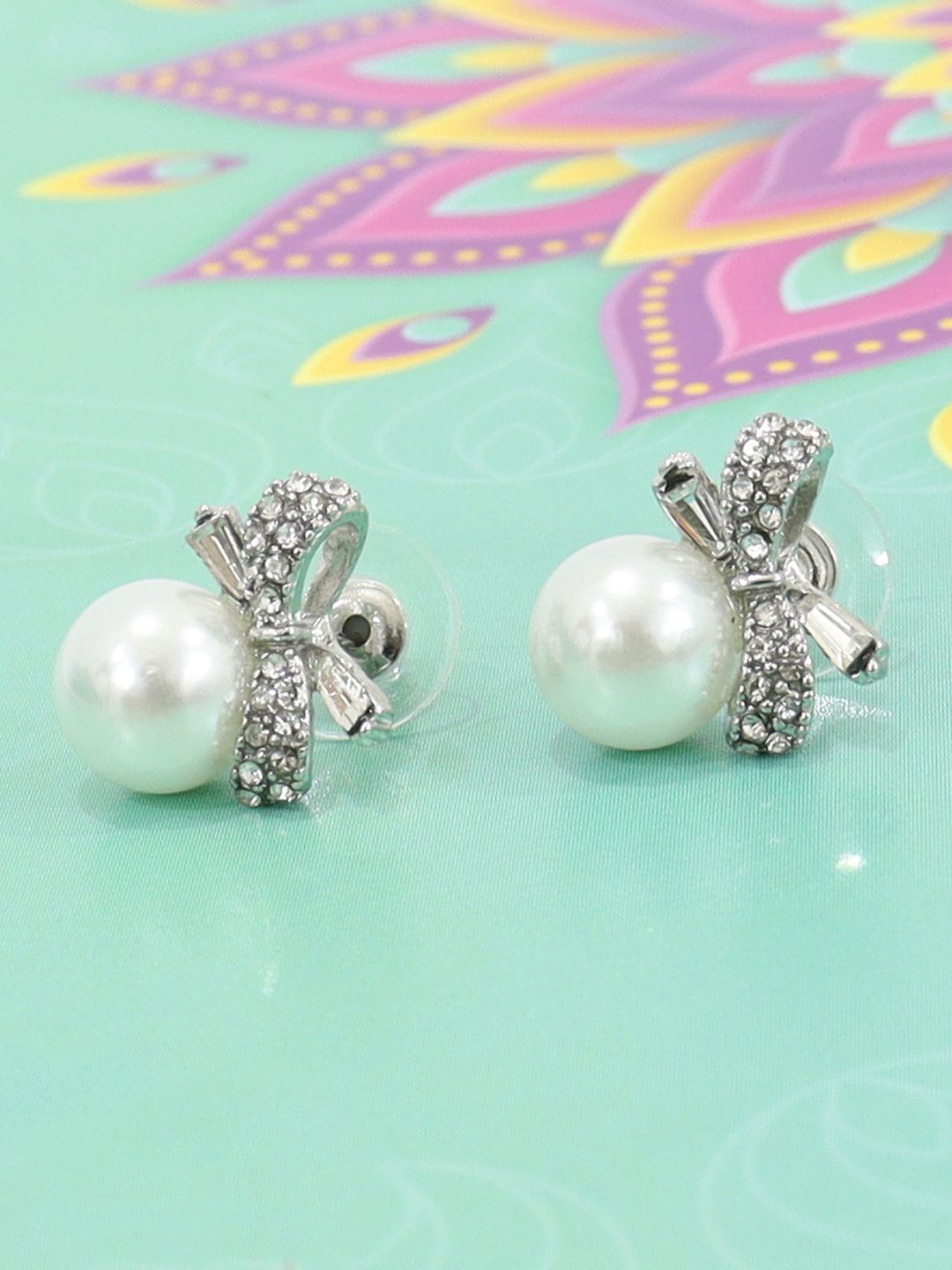 

VAGHBHATT Stainless Steel Pearls Studded Classic Studs Earrings, Silver