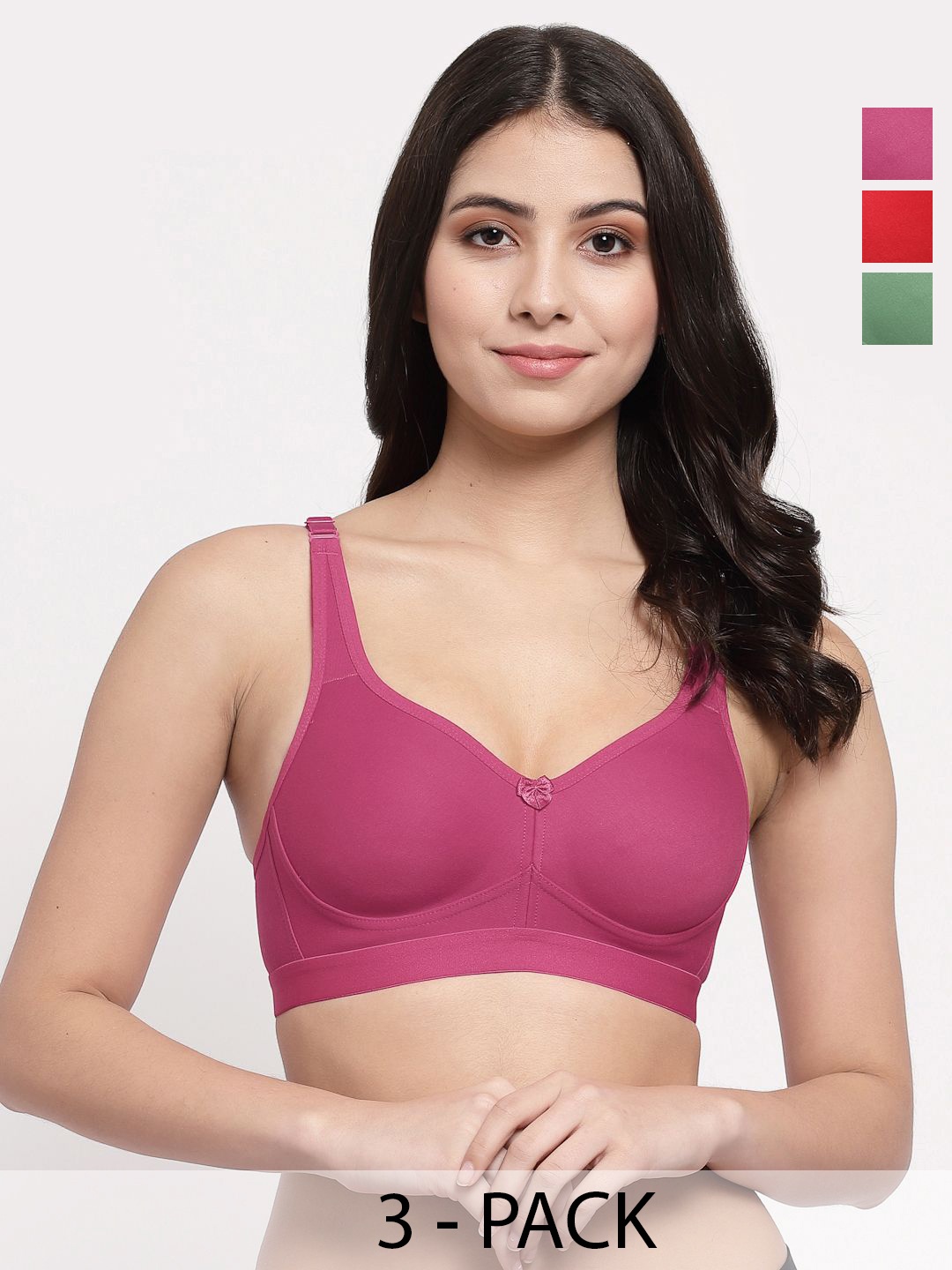 

College Girl Pack Of 3 Full Coverage Lightly Padded Cotton Minimizer Bra, Red